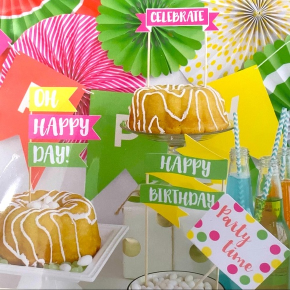 Neon Lime Green Hot Pink Bright Yellow Part Picks Happy Birthday Celebrate